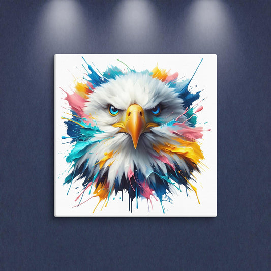 Bald Eagle Splash colorful canvas wall art print of an oil / acrylic painting Animal Splash