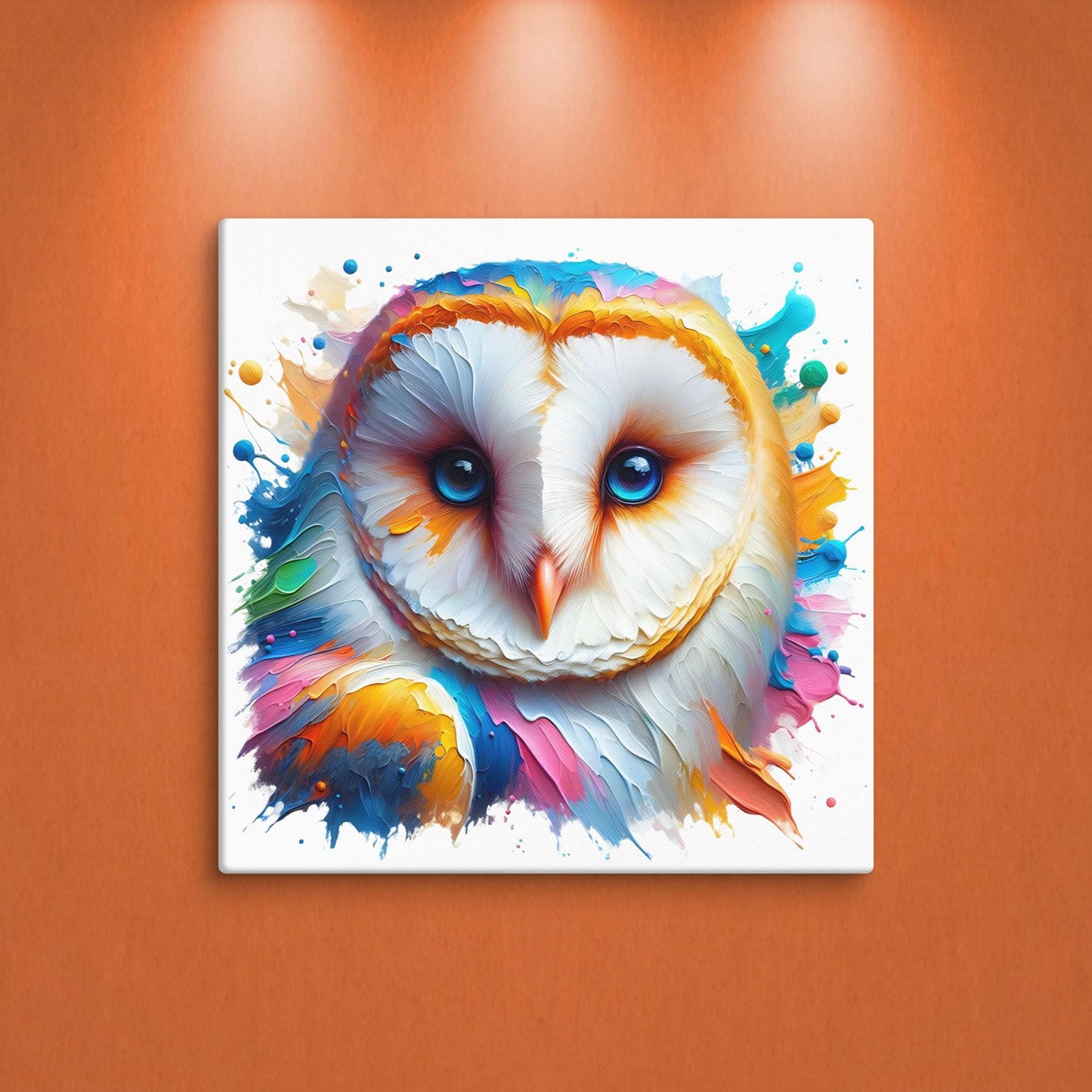 Barn Owl Splash colorful canvas wall art print of an oil / acrylic painting Animal Splash