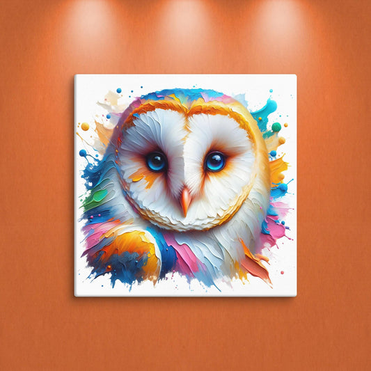 Barn Owl Splash colorful canvas wall art print of an oil / acrylic painting Animal Splash