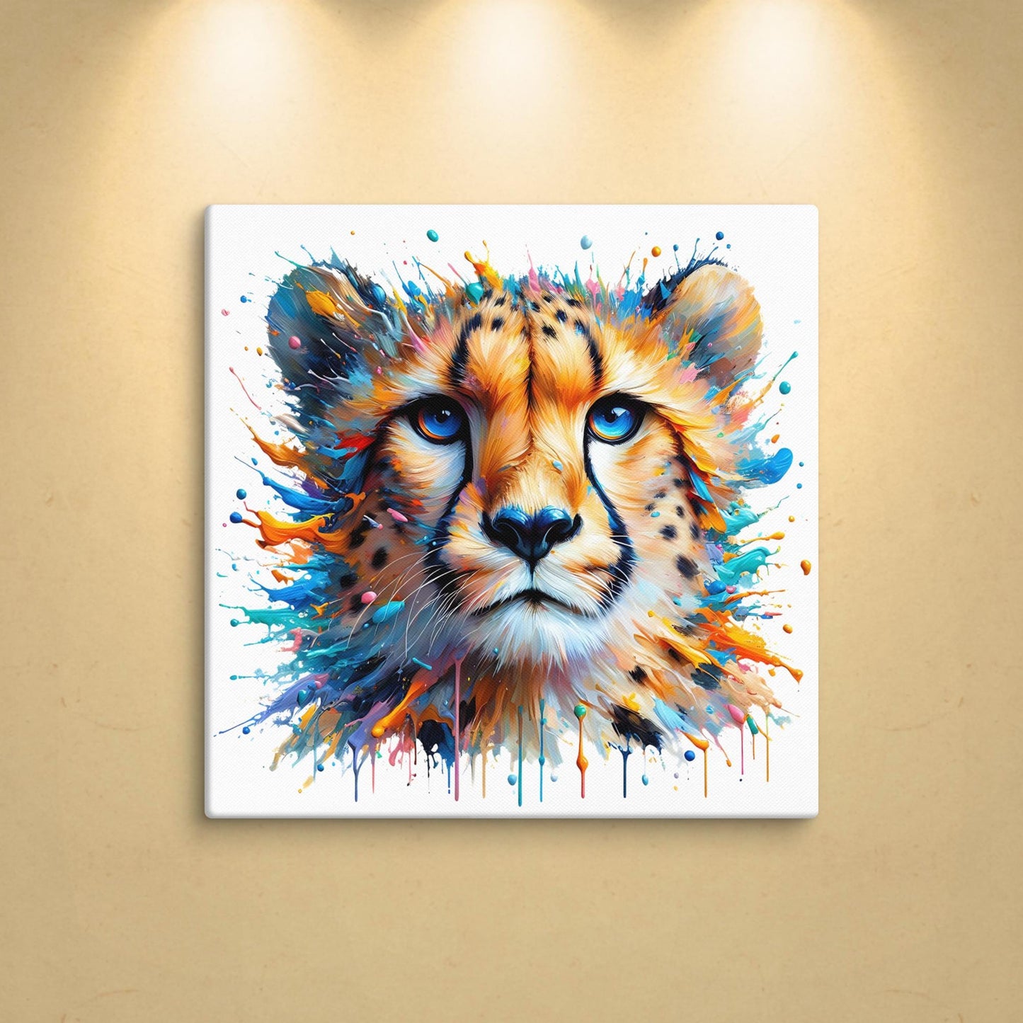 Cheetah Splash colorful canvas wall art print of an oil / acrylic painting Animal Splash