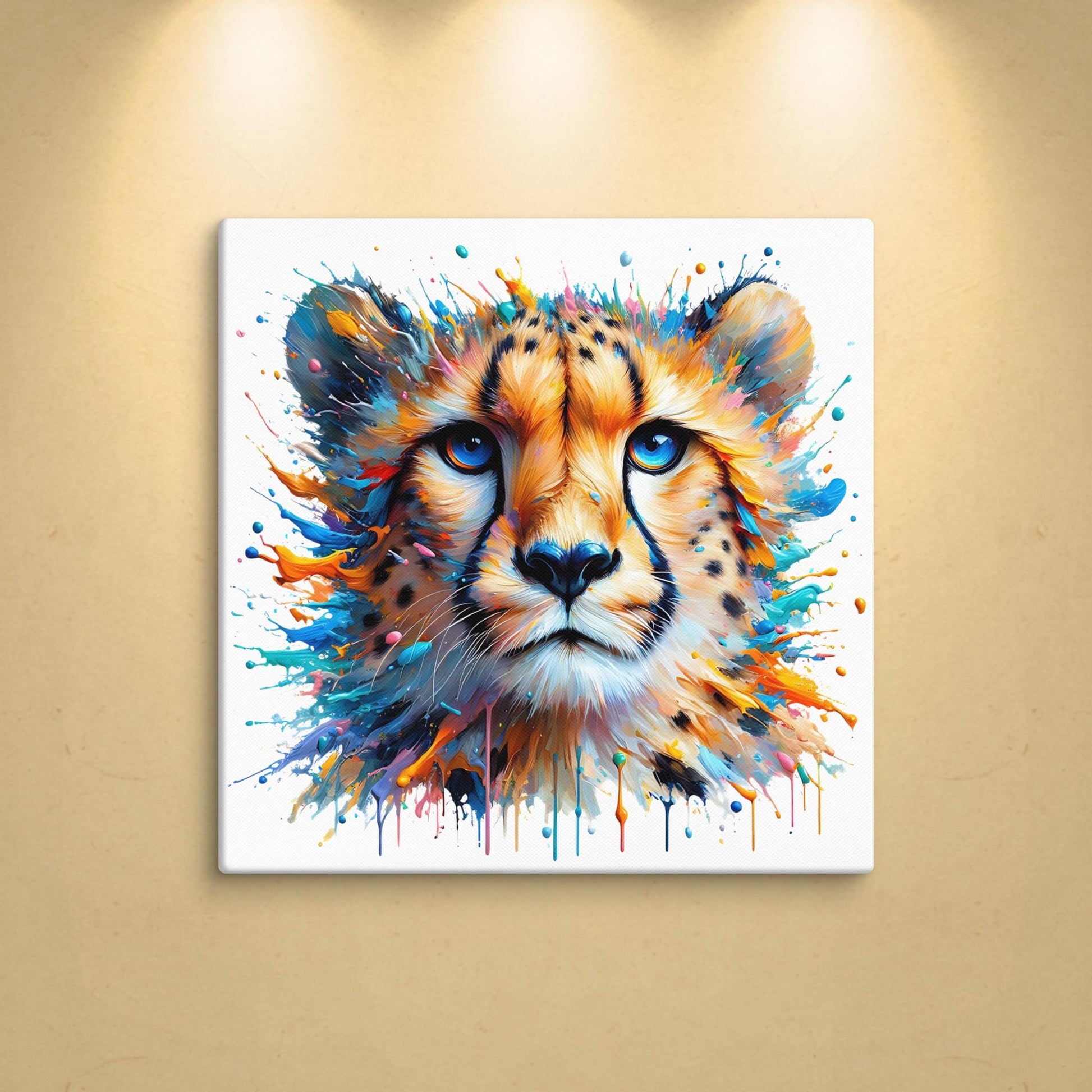 Cheetah Splash colorful canvas wall art print of an oil / acrylic painting Animal Splash