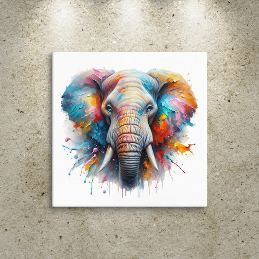 Elephant Splash colorful canvas wall art print of an oil / acrylic painting Animal Splash