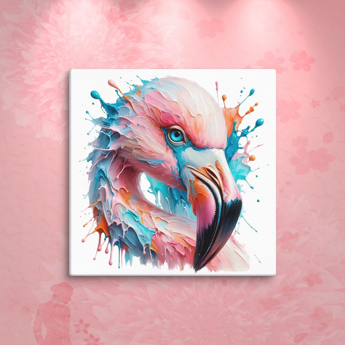 Flamingo Splash colorful canvas wall art print of an oil / acrylic painting Animal Splash