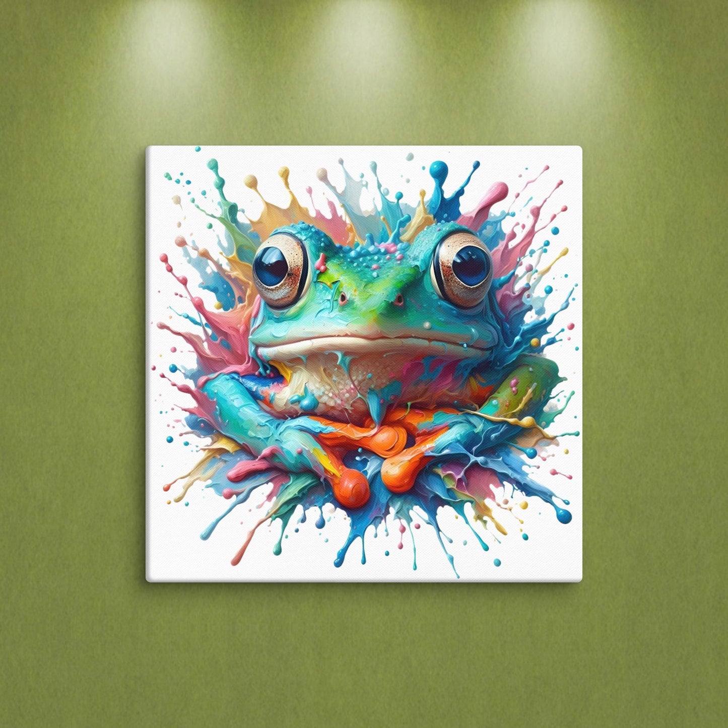 Frog Splash colorful canvas wall art print of an oil / acrylic painting Animal Splash