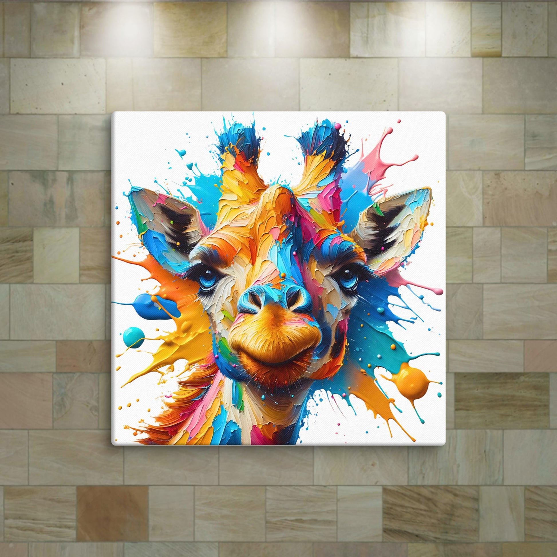 Giraffe Splash colorful canvas wall art print of an oil / acrylic painting Animal Splash