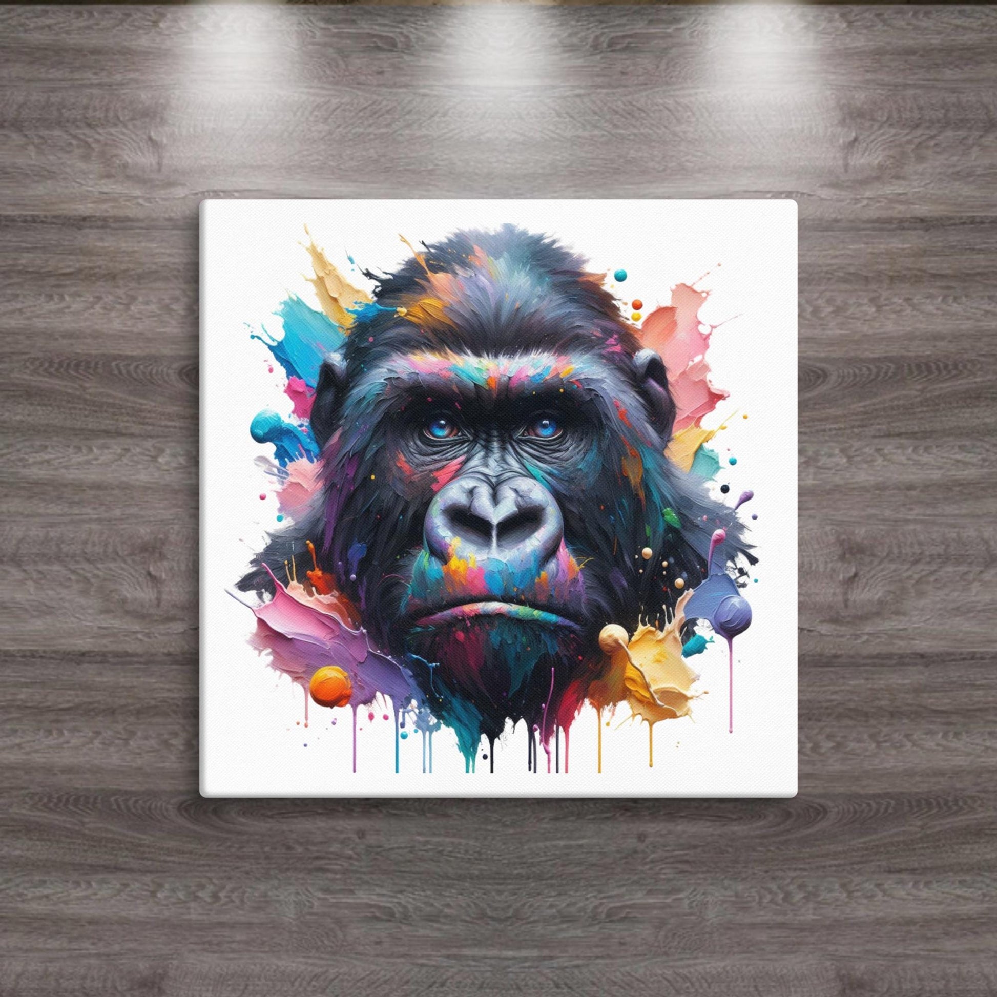 Gorilla Splash colorful canvas wall art print of an oil / acrylic painting Animal Splash