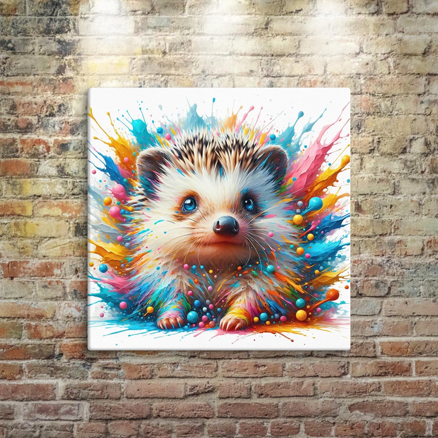 Hedgehog Splash colorful canvas wall art print of an oil / acrylic painting Animal Splash