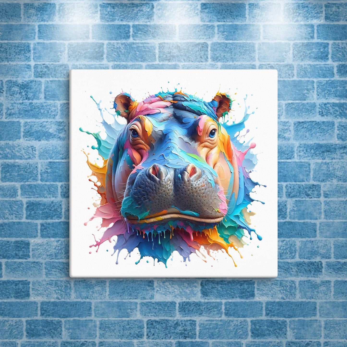 Hippo Splash colorful canvas wall art print of an oil / acrylic painting Animal Splash