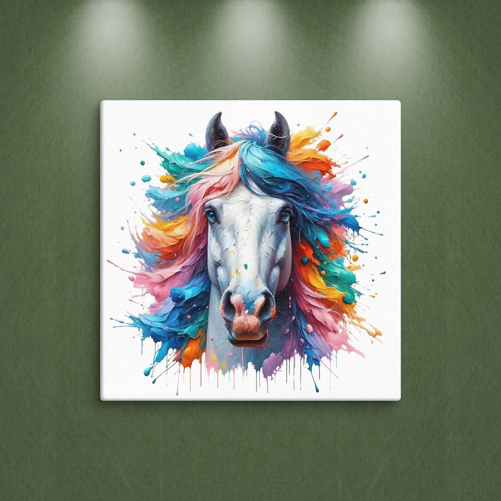 Horse Splash colorful canvas wall art print of an oil / acrylic painting Animal Splash