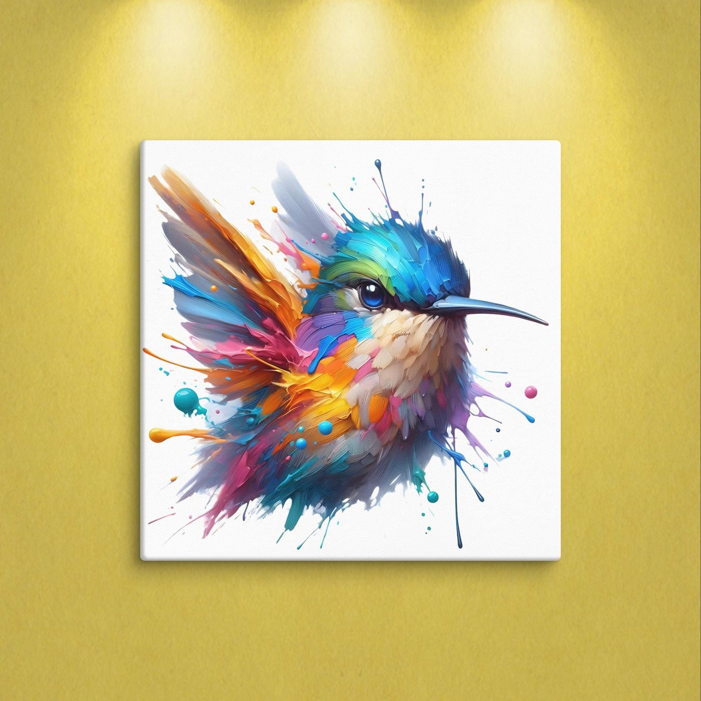 Hummingbird Splash colorful canvas wall art print of an oil / acrylic painting Animal Splash