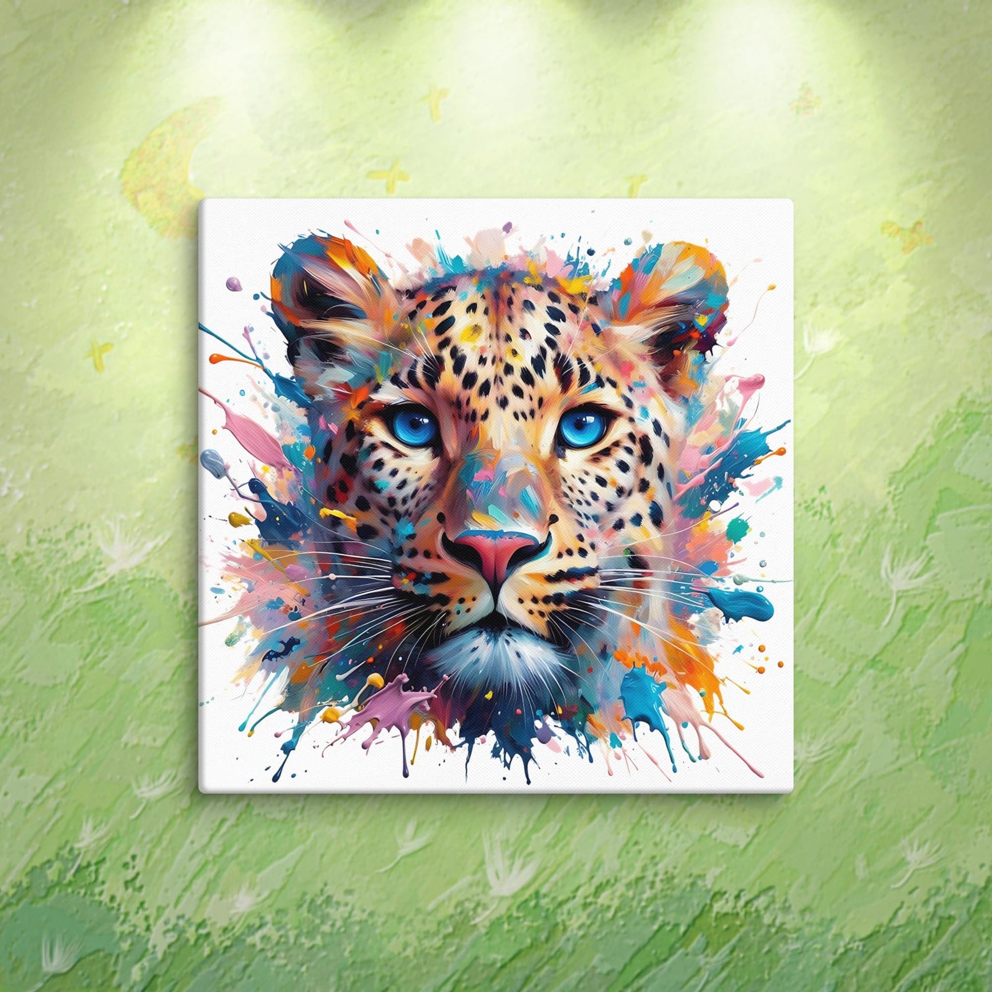 Leopard Splash colorful canvas wall art print of an oil / acrylic painting Animal Splash