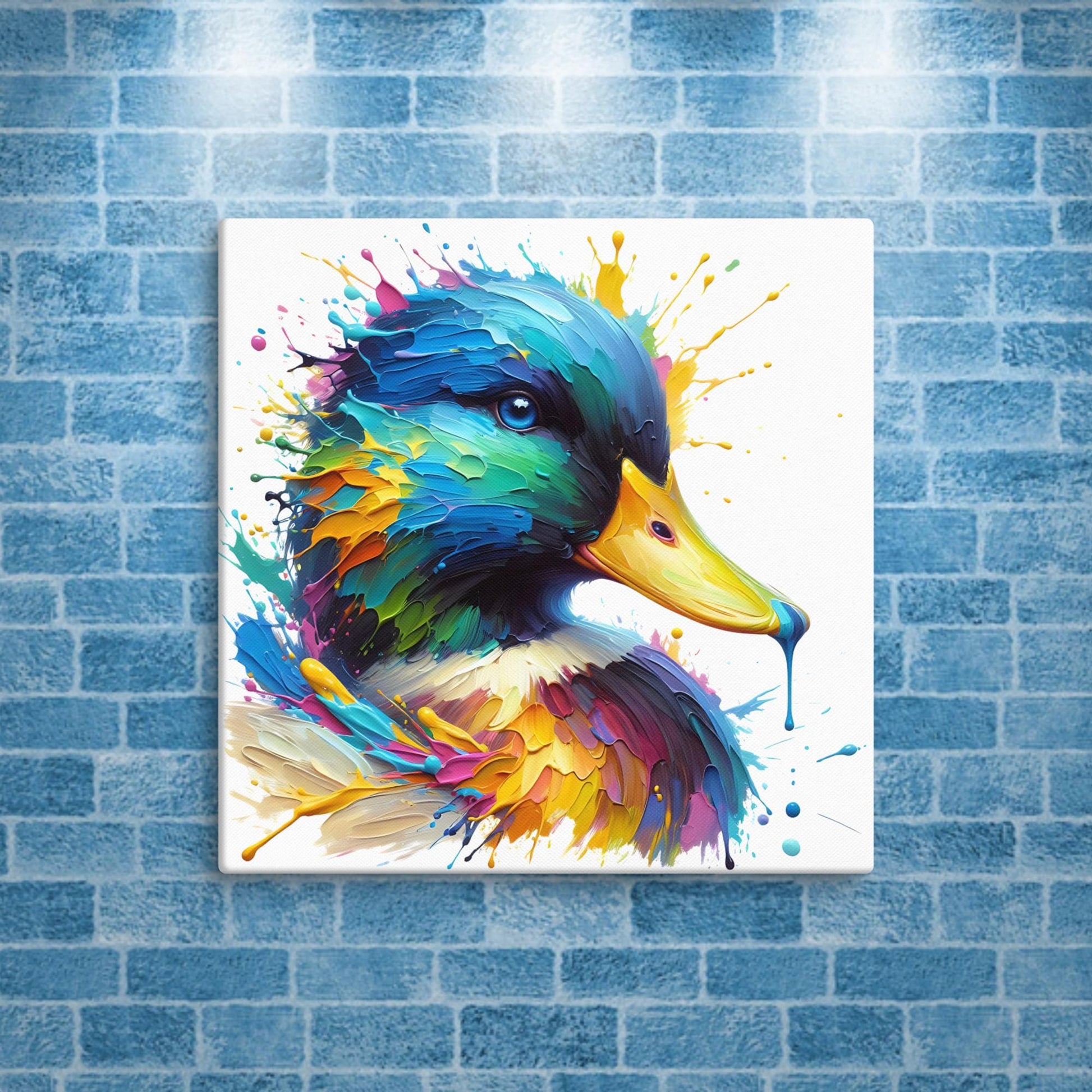 Mallard Duck Splash colorful canvas wall art print of an oil / acrylic painting Animal Splash