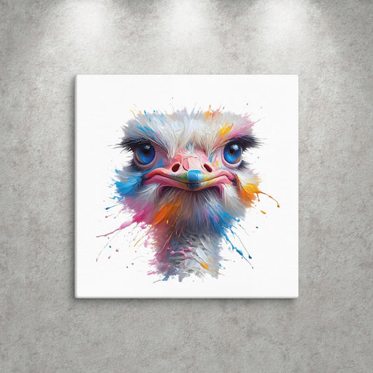 Ostrich Splash colorful canvas wall art print of an oil / acrylic painting Animal Splash