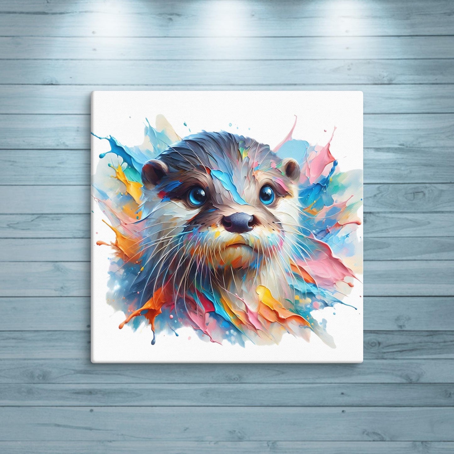 Otter Splash colorful canvas wall art print of an oil / acrylic painting Animal Splash