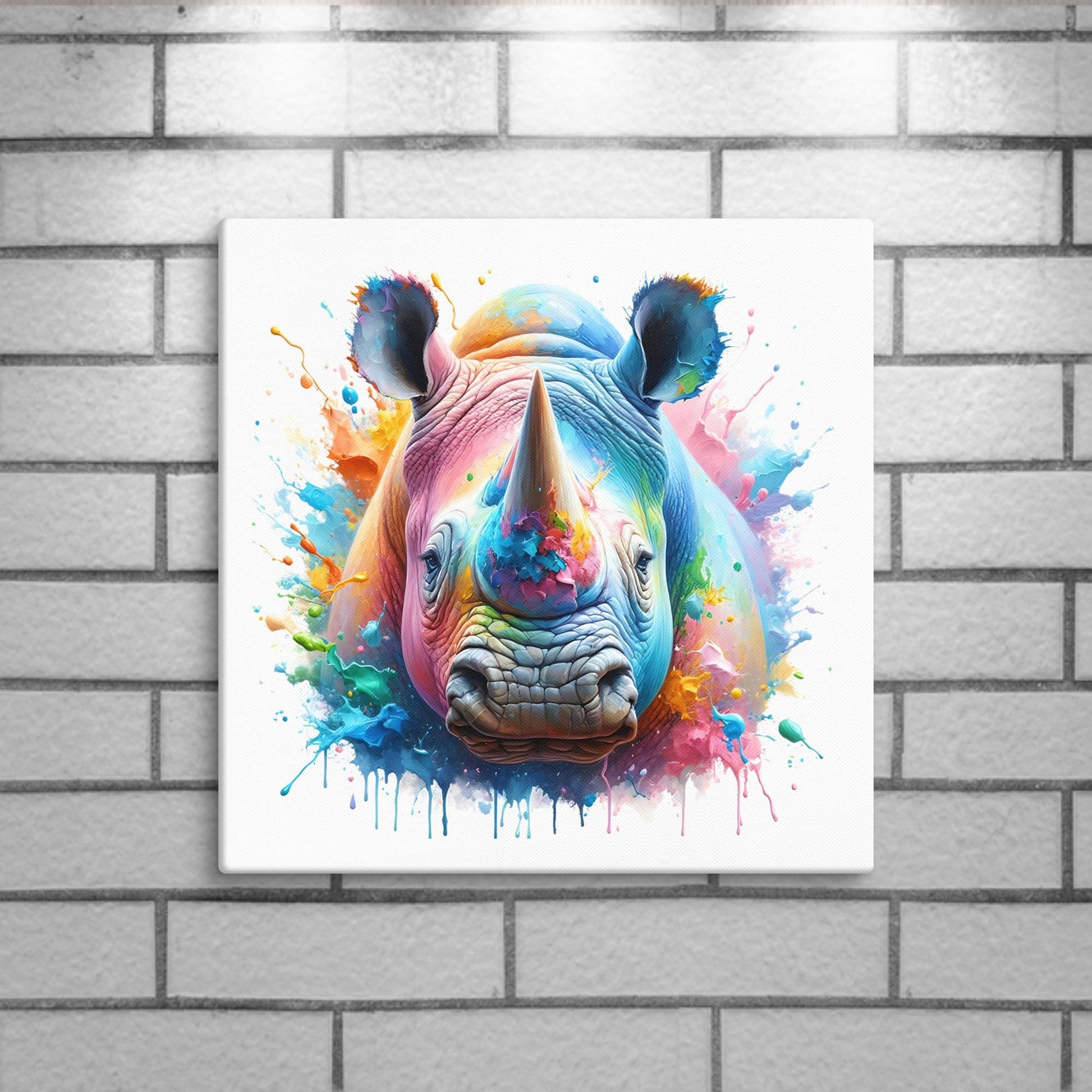 Rhino Splash colorful canvas wall art print of an oil / acrylic painting Animal Splash