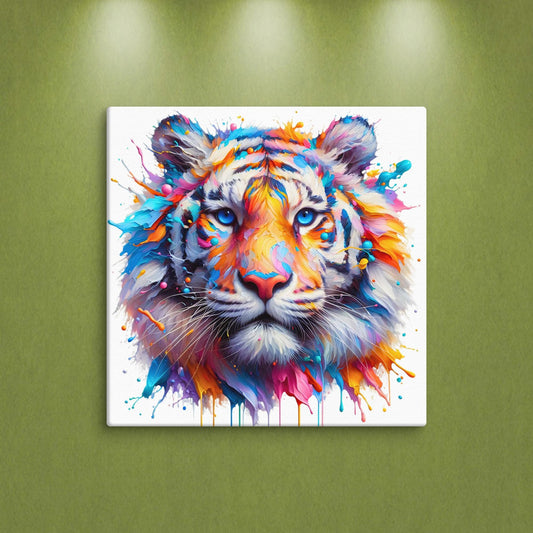 Tiger Splash colorful canvas wall art print of an oil / acrylic painting Animal Splash