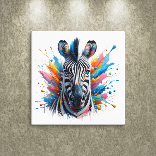 Zebra Splash colorful canvas wall art print of an oil / acrylic painting Animal Splash